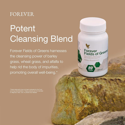 Forever Living - Fields of Greens, Green Superfood Supplement with Barley Grass, Wheat Grass, and Alfalfa to Cleansing and Alkalizing, 80 Tablets...