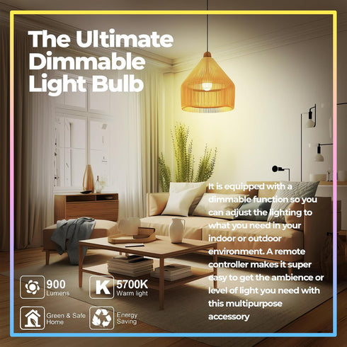 Dimmable E26 Warm LED Light Bulb, 6W RGBW Color 500LM with 16 Color Changing Modes for Christmas, Party etc with Remote Control 2 Pack...