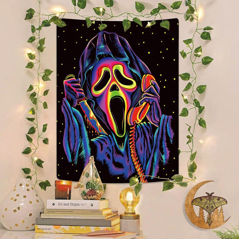 Jhdstore Blacklight Horror Face Tapestry UV Reactive Tapestries Wall Hanging Glow in The Dark Party Backdrop Tapestry for Bedroom Living Room - 29...