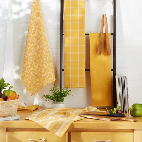 DII Assorted Woven Kitchen Set, Dishtowel, 18x28, Dishcloth, 13x13, Mustard, 5 Piece...