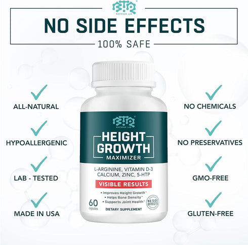 Height Growth Maximizer, Calcium, Vitamin D3 and Zinc Blend Pills, Bone Growth Supplement for Kids and Teens, Bone Strength, Density Support, GMO-...