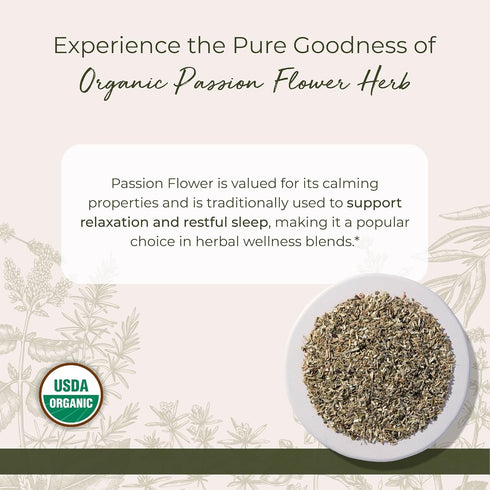 Starwest Botanicals Organic Passion Flower - Dried Loose Leaf Herb for Tea, Herbal Blends, & Smoothies, Natural Passiflora Incarnata, Cut & Sifted...