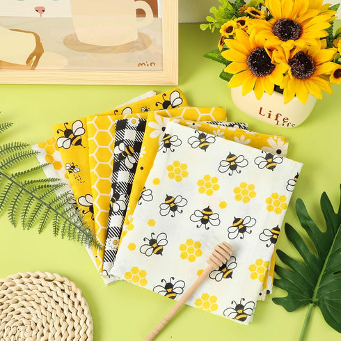 Whaline 6Pcs Summer Cotton Fabric Bundles Bee Daisy Honeycomb Plaid Fat Quarters Bee Theme Quilting Patchwork Squares for DIY Handmade Craft Decor...