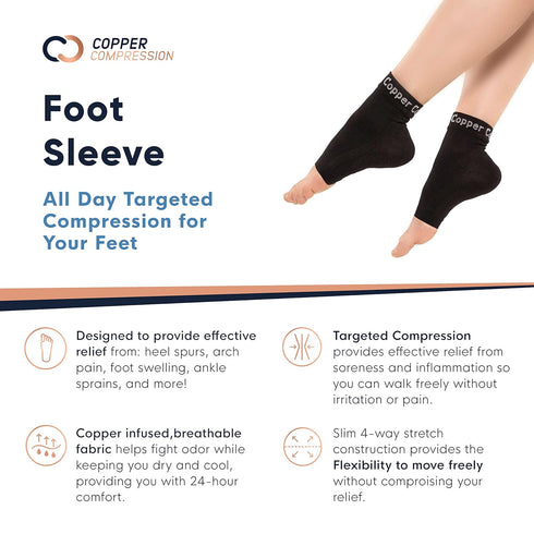 Copper Compression Foot Sleeves - Plantar Fasciitis, Achilles, Ankle Support Brace Socks - Day / Night Relief from Heel Spurs, Arch Pain, Swelling...