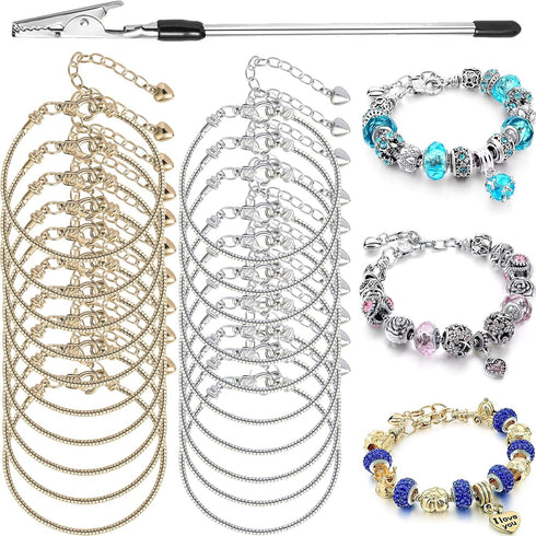 20 Pieces Snake Chain Charm Bracelet Chain with Bracelet Helper Adjustable Snake Charm Bracelet with Heart Lobster Clasp Extender Chain DIY Bracel...