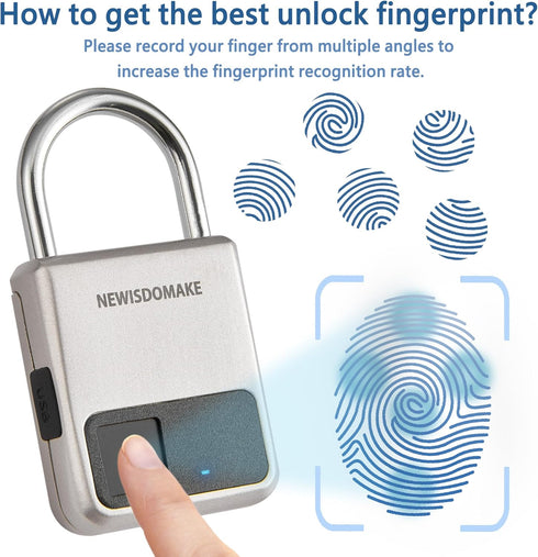 Fingerprint Padlock, Smart Padlock with USB Charging Support, Fingerprint Lock, Biometric Lock Suitable for Luggage, Bookcase, Suitcase, Backpack,...