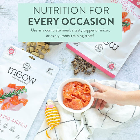 The New Zealand Natural Pet Food Co MEOW e - Chicken & King Salmon Recipe, Dry Cat Food Use as a Complete Diet, Topper, Mixer, or as Cat Training ...