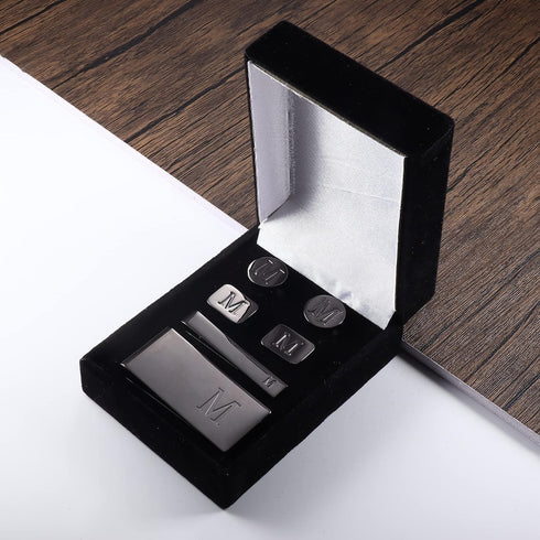 JOERICA Initial Cufflinks for Men and Tie Clip Set for Men Alphabet Letter Wallet Tie Clips and Cuff Link with Gift Box For Father Husband...