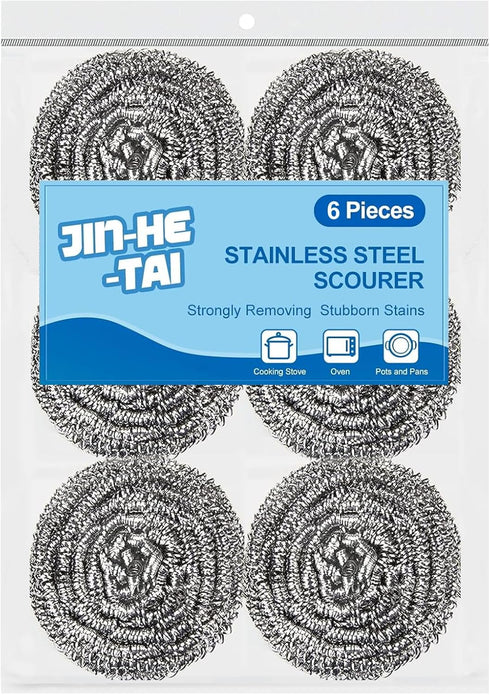 6 Pack Stainless Steel Scrubber, Steel Wool Srubber for Scouring Stubborn Messes from Pots and Pans, Stoves,Broiler Racks,Grills and More...