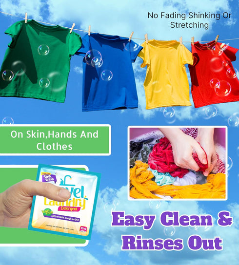 Skywin Travel Laundry Detergent 10 ml - 32 Pack Effective Travel Detergent Packets for Sink Washing - Lightweight Travel Laundry Soap, Internation...