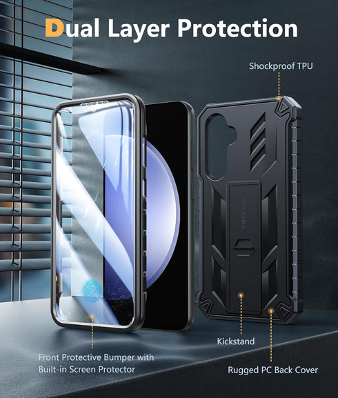 FNTCASE for Samsung Galaxy S23-FE Case: Military Grade Protective Hard Phone Case with Kickstand | Screen Protector | Shockproof TPU Full Protecti...