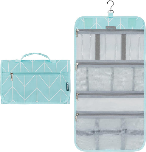 PAVILIA Hanging Toiletry Bag Women Men, Travel Kit Foldable Toiletries Organizer, Roll up Cosmetics Makeup Bag Accessories, Waterproof Essentials ...