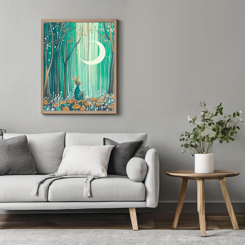 Posterizer 1 pcs-whimsical surreal forest scene with little bunny in moonlight 4-Fantasy & Fiction Art-Art for Animal Lovers-Gift for Daughter, So...