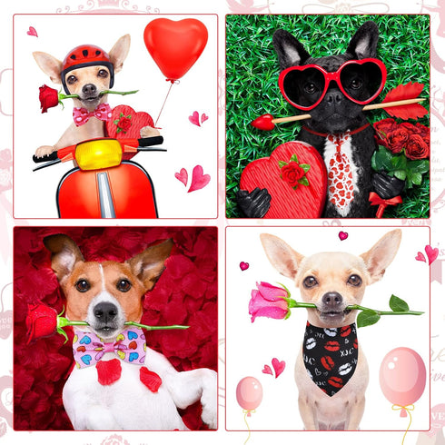 24 Pcs Valentine's Day Dog Bow Set includes 10 Pcs 4th of July Dog Bow Ties and 10 Pcs Dog Neckties, 4 Dog Bandana with Adjustable Pet Grooming Ac...