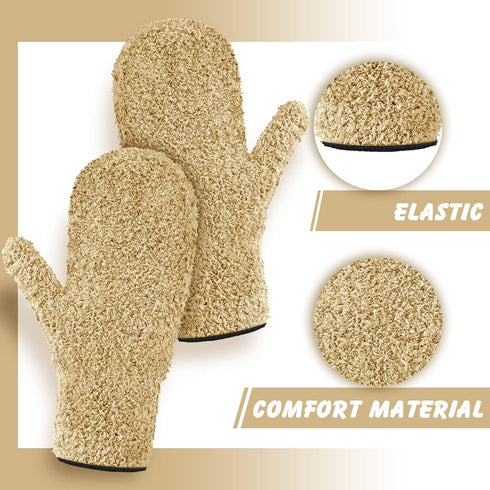 4 Pair Microfiber Dusting Mittens Reusable Women Cleaning Mittens with Thumb for Kitchen (Black, Dark Blue, Khaki, Gray)...