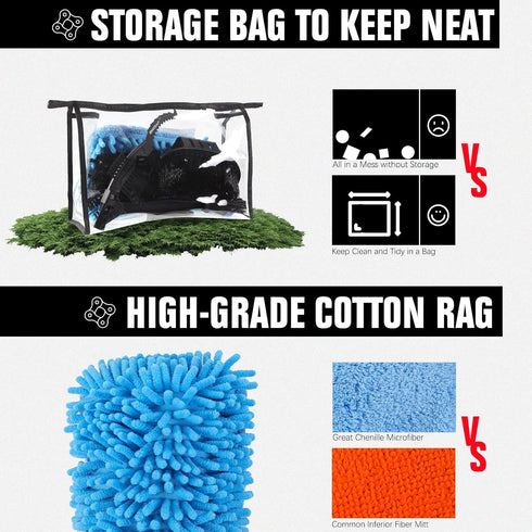 Bike Cleaning Kit (6 Pcs) with 1 Storage Bag, 5 Brushes for Tires, Chain, Sprockets, Cranks, Hubs, and Spokes, 1 Cleaning Mitt for Frame, Saddle, ...