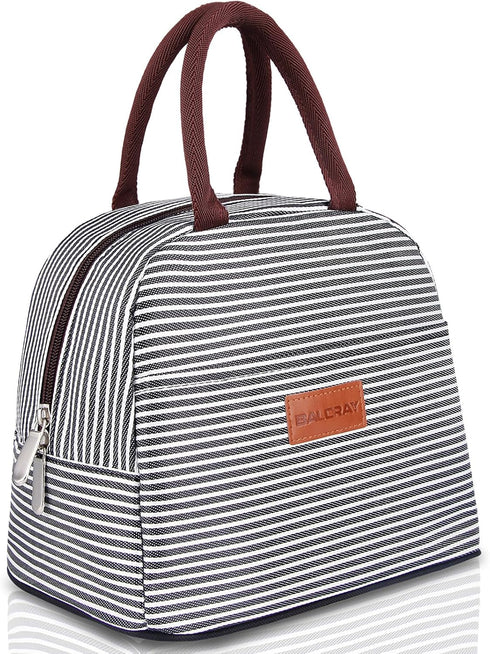 BALORAY Lunch Bag for Women Men Insulated Lunch Box for Adult Reusable Lunch Tote Bag for Work, Picnic or Travel(Black White Stripes)...