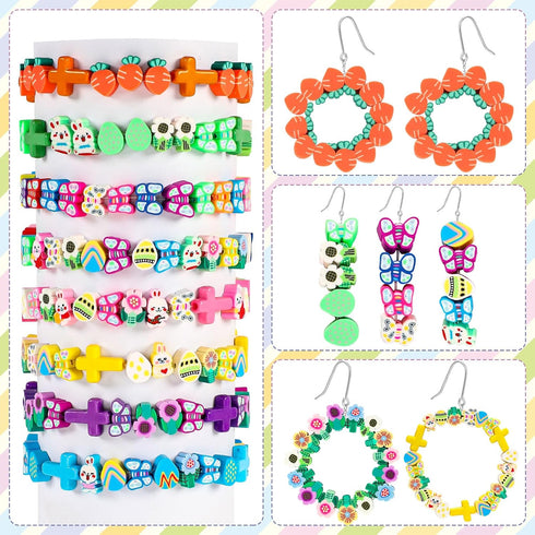 SEPGLITTER Easter Polymer Clay Beads,300pcs Bunny Flowers Carrots Eggs Butterflies Mixed Spacer Beads for Spring Easter Jewelry Making DIY Bracele...
