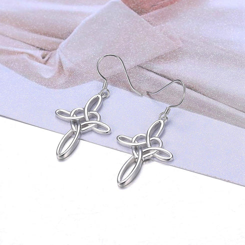 Sllaiss Sterling Silver Celtic Knot Cross Dangle Earrings White Gold Plated Good Luck Vintage Cross Drop Earrings Irish Jewelry...
