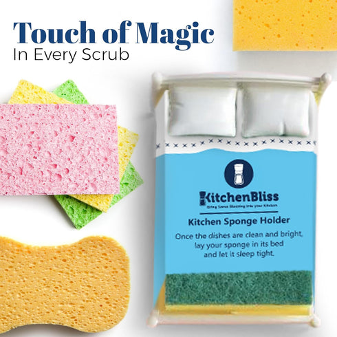 Dreams Sponge Holder - Bed Shape Design Plastic Dish Sponge Holder for Kitchen Sink, Fits Any Standard Size Scrubby - Sink Organizer, Decor, and U...
