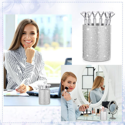 Pen Holder with 6 Pcs Bling Diamond Pens, Pencil Cups for Desk Glitter Bling Desk Organizer Makeup Brush Holder for Women Girls Classroom Offices ...