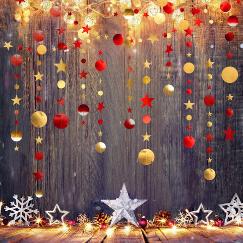 Cheerland Gold Red Party Decorations Star Garland Starry Night Streamers Burgundy Circle Dots Moon Hanging Twinkle Little Star Backdrop Birthday V...