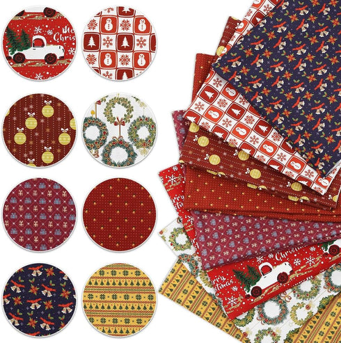 Christmas Fabric Squares Quilting Fabric Patchwork, 50 x 50 cm/ 19.68 x 19.68 Inches Bell Snowflake Snowman Precut Fabric for Sewing DIY Quilting ...