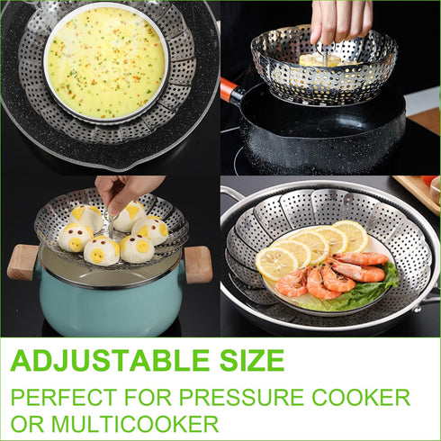 Vegetable Steamer Basket for Cooking, Stainless Steel Veggie Fish Food Steamer Basket, Folding Expandable Steamers to Fit Various Size Pot...