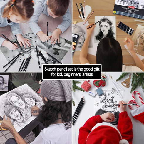 PANDAFLY Drawing Sketching Pencil Set, 42 Pack Pro Art Pencil Kit with Graphite Pencils (14B-4H), Charcoal Pencil, Ideal for Shading, Blending, Dr...