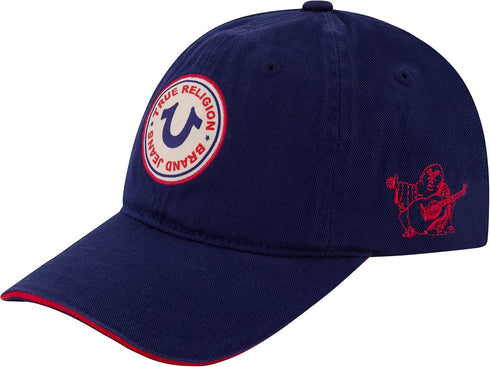 True Religion Kids Baseball Hat, 5 Panel Cotton Twill Adjustable Ball Cap with Round Woven Patch Logo, Navy, One Size...