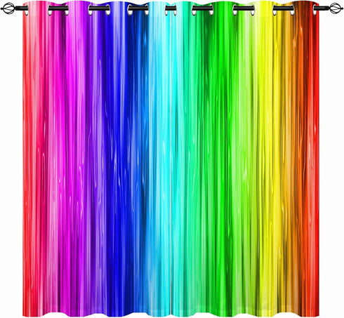 ANHOPE Rainbow Striped Curtains - Girls Colorful Vibrant Vertical Stripes Print Pattern Waterproof Grommet Window Drapes for Bedroom Kitchen Bathr...