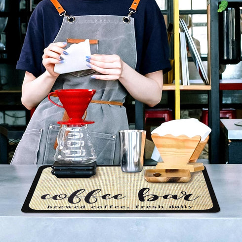 Coffee Mat Coffee Bar Mat Hide Stain Absorbent Drying Mat with Waterproof Rubber Backing Fit Under Coffee Maker Coffee Machine Coffee Pot...