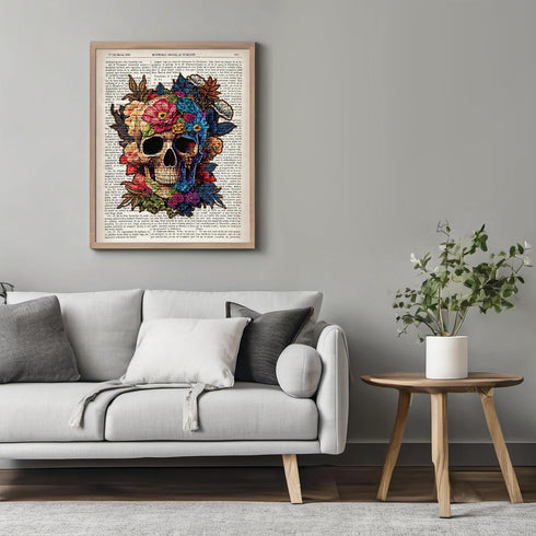 Posterizer 1 pcs-Flower Skull Gothic Anatomy Dictionary Print-Abstract & Modern Art-Fantasy & Fiction Art-Gift for Steampunk or Goth Fans-Living R...