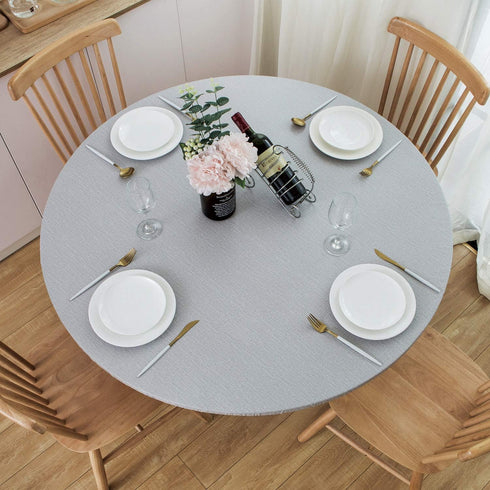 NLMUVW Round Vinyl Tablecloth with Elastic Edge Flannel Backing, Fitted PVC Table Cloth Waterproof Wipe Clean Table Cover for Picnic Party Outdoor...