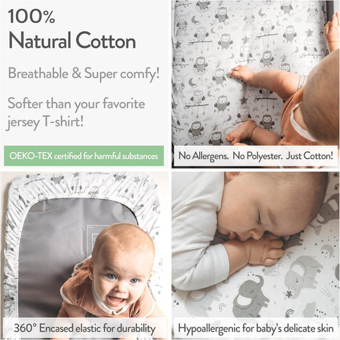 Bedside Sleeper Bassinet Sheets for 20x35 Inch Large Mattress Pad – Snuggly Soft 100% Jersey Cotton Fitted Baby Sheets – 2 Pack...