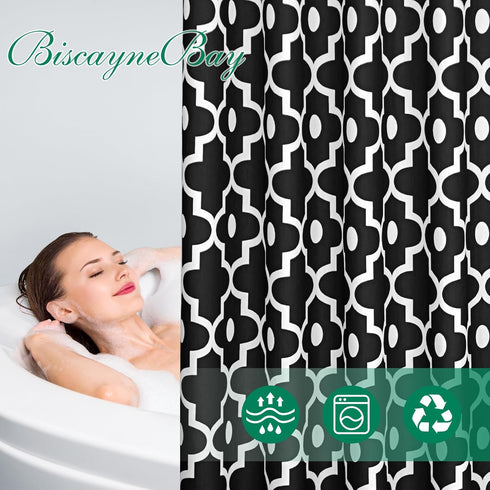 Biscaynebay Textured Fabric Shower Curtains for Bathroom 72" X 72", Black Morocco Pearl Printed Linen Modern Hotel Luxury Quality Cloth Bath Curta...
