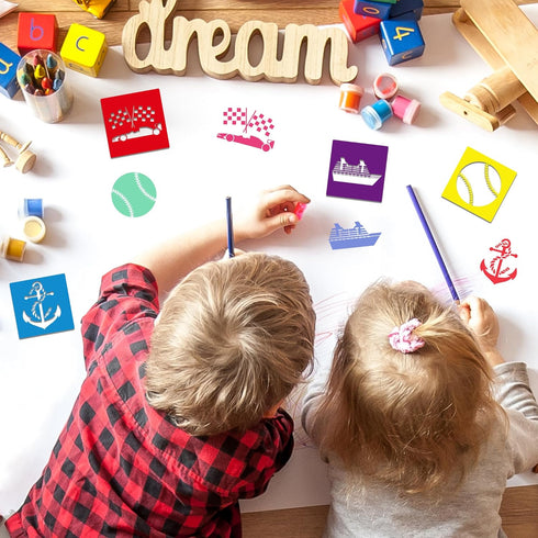 24 PCS Kids Stencils for Painting Sidewalk Chalk Stencils Boys Discovery Themed Stencils Kids Style Collection - 6 in...