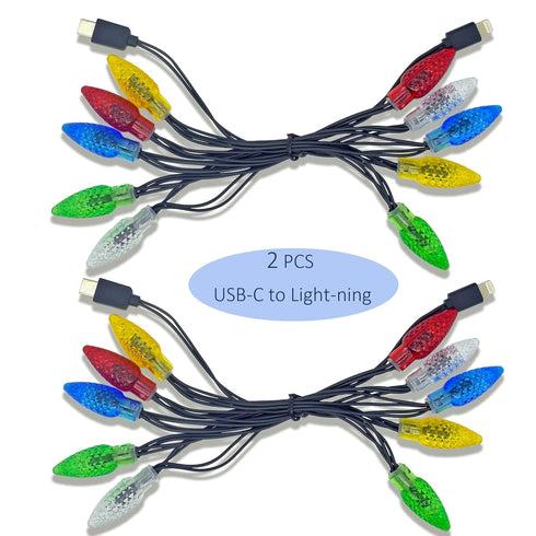 2 Pack Christmas Light Phone Charging Cable USB-C to Light-ning Charger Cord 4.5 FT/10 LED Festive Bulb Cables Compatible with iPhone 6-12/13/14 P...