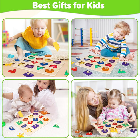 Montessori Toys for Toddlers 1, 2, 3 Year Old, Wooden Shape Learning Puzzles for Baby 12-18-24 Months, Early Educational Toys, Perfect Christmas B...