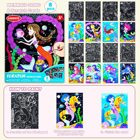 BAOXUE Scratch Art for Kids, Mermaids Black Rainbow Scratch Paper Set-Arts and Crafts & Supplies, DIY Activity & Party Games, Mermaid Toys Gifts f...