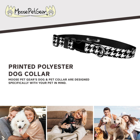Dog Collar - Patterned Adjustable Pet Collars, - 1 Inch Wide, Medium, Houndstooth Black/White...
