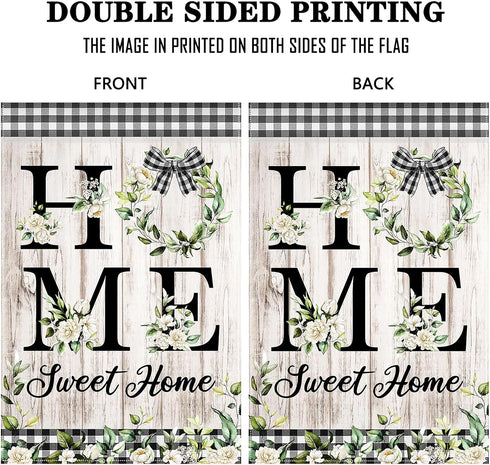 Avezano Home Sweet Home Yard Flag Greenery Floral Garden Flag Housewarming Home Decor Rustic Wooden Floor Theme Outdoor Decorations Garden Flags 1...