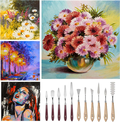 Palette Knife Set, 11 Pieces Stainless Steel Spatula Palette Knives Painting Accessories Art Supplies for Oil Painting, Gouache, Watercolor, Rock ...