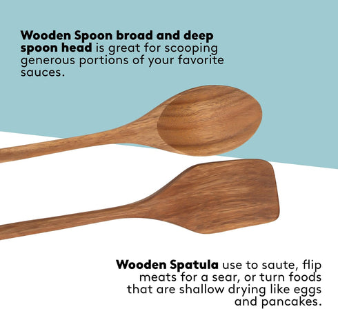 Real Simple Silicone Spatulas and Wooden Spoons for Cooking Set | Wooden Spoon, Wooden Spatula and 2 Silicone Spatulas for Nonstick Cookware | Hea...