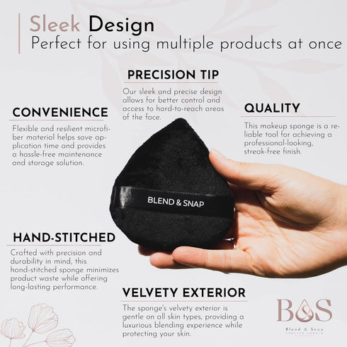BLEND & SNAP Large Velour Triangle Makeup Puff for Smooth & Flawless Coverage – Blotting Sponge for Foundation & Concealer / Powder Press Pad – Pr...