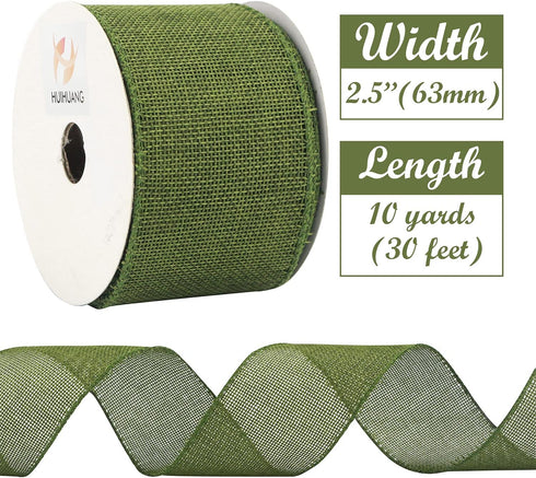 HUIHUANG Sage Burlap Ribbon Wired Solid Wired Edge Ribbon 2.5 inch Jute Ribbon Sage Green for Wreaths, Big Bows, Crafts, Decorations -10 Yards (30...