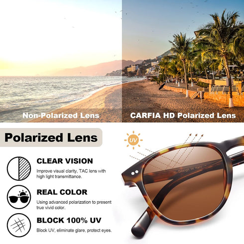 CARFIA Retro Polarized Sunglasses for Women Small and Medium Face UV Protection, Handcrafted Acetate Frame Sunnies CA5285...
