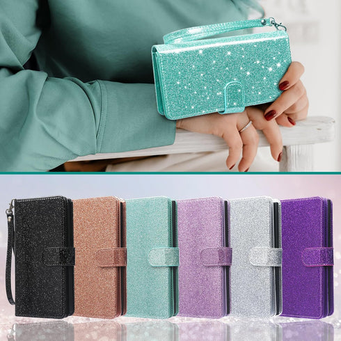 Varikke for iPhone 13 Pro Max Wallet Case Detachable with Card Holder for Women, Fashion Glitter Leather Strap Magnetic Flip Wallet Removable Phon...