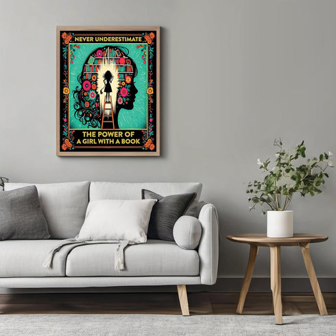 Posterizer 1 pcs-Never Underestimate a Girl With a Book-Bookworm Print-Abstract & Modern Art-Typography Art-Gift for book lovers-Living Room Bedro...