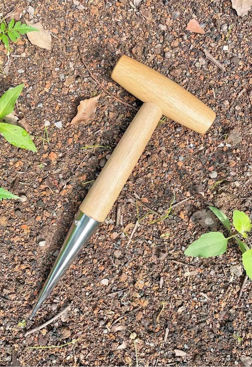 Hand Dibber Stainless Steel Sow Dibbler with Wooden Handle Garden Hole Punch Dibbler Tool for Planting Flowers Tulips, Transplanting Plants,Transp...